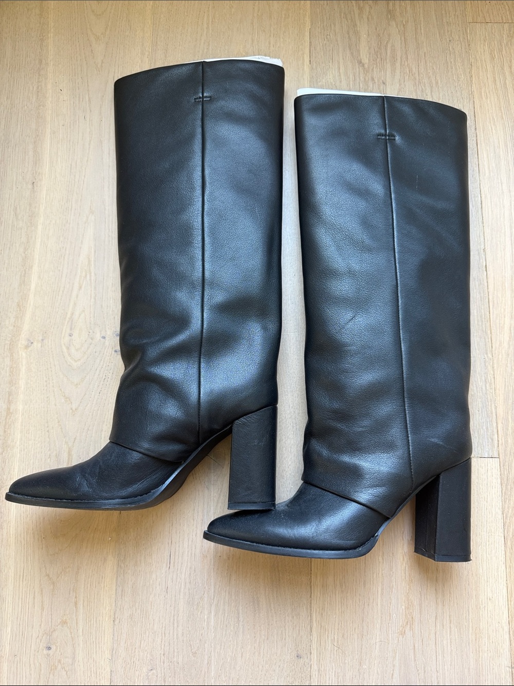 Steve Madden Blanco Black Knee High Leather Heeled Boots - High Block Heel